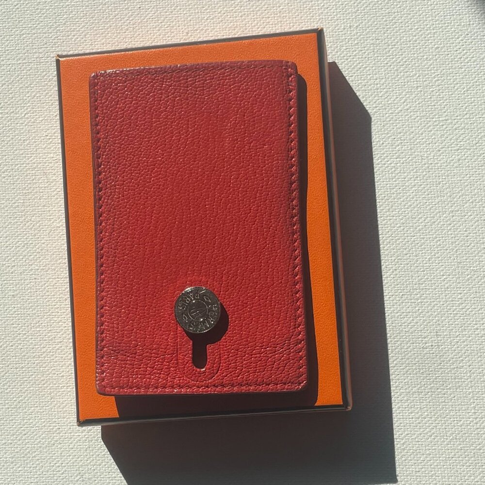 Hermes Chevre Mysore Diabolo Card Holder Case Rouge Tomate